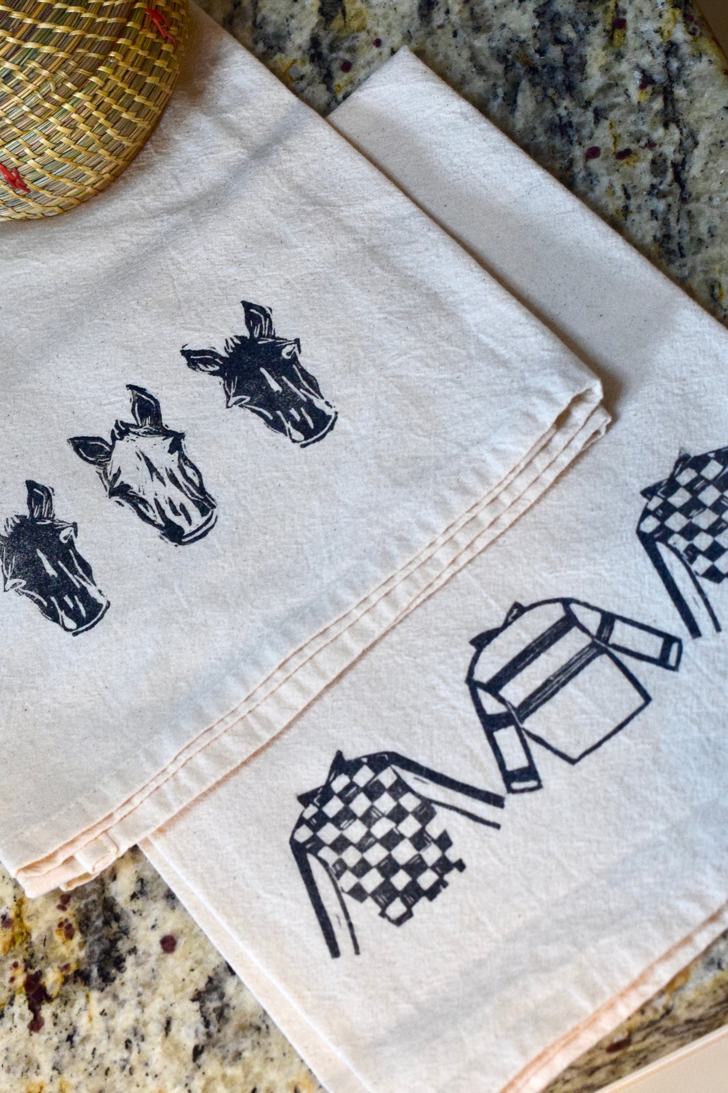 Horse Racing Flour Sack Towels - 27"x 27" natural ring spun cotton